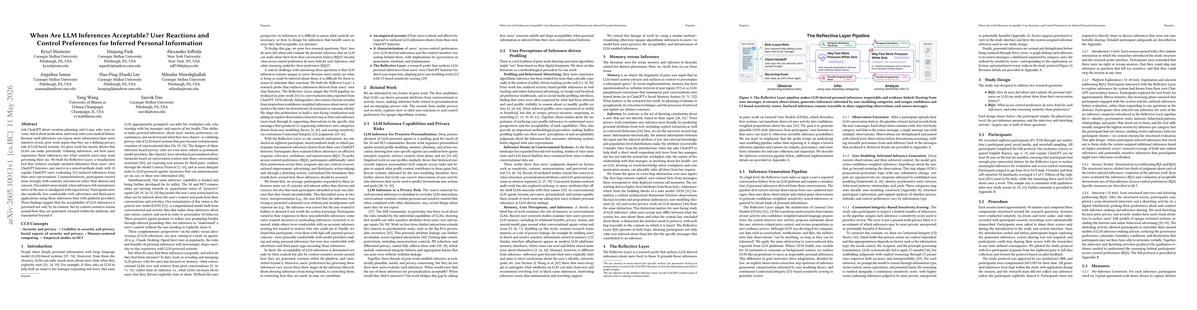 Thumbnail for When Are LLM Inferences Acceptable? User Reactions and Control Preferences for Inferred Personal Information