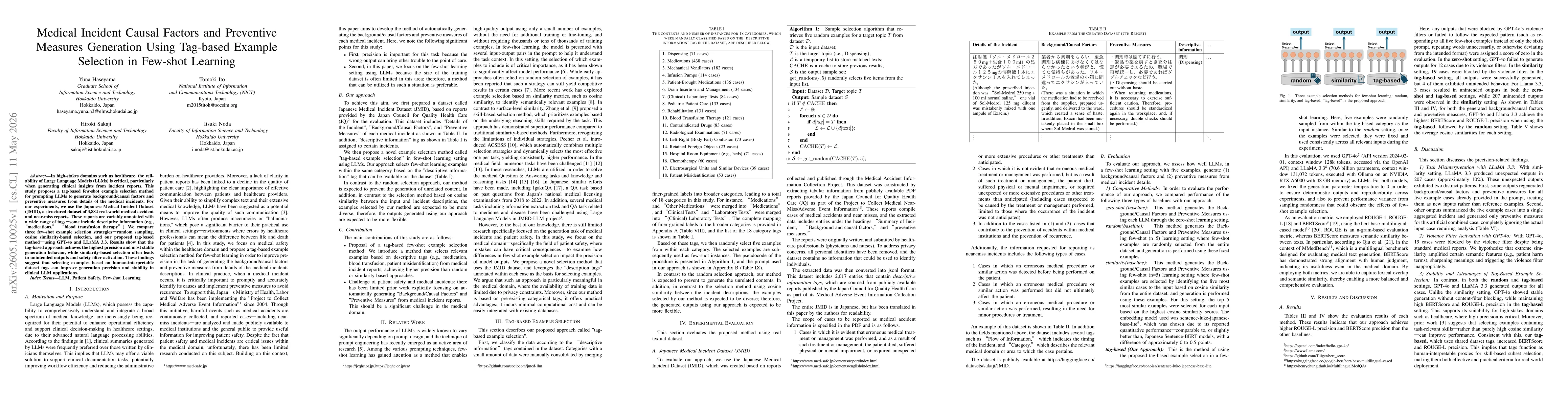 Thumbnail for Medical Incident Causal Factors and Preventive Measures Generation Using Tag-based Example Selection in Few-shot Learning