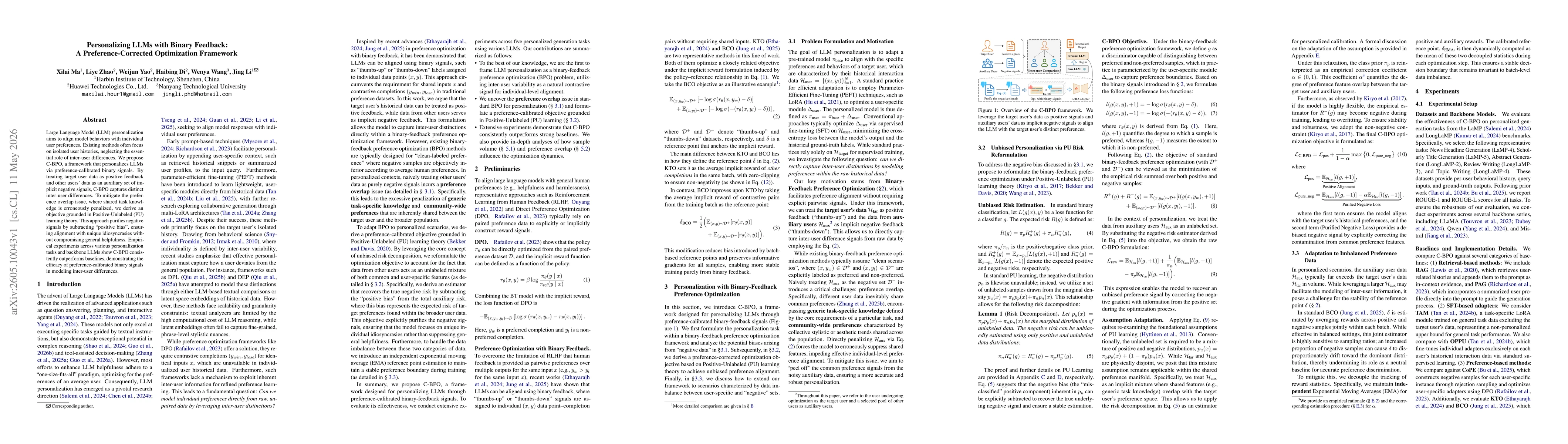 Thumbnail for Personalizing LLMs with Binary Feedback: A Preference-Corrected Optimization Framework