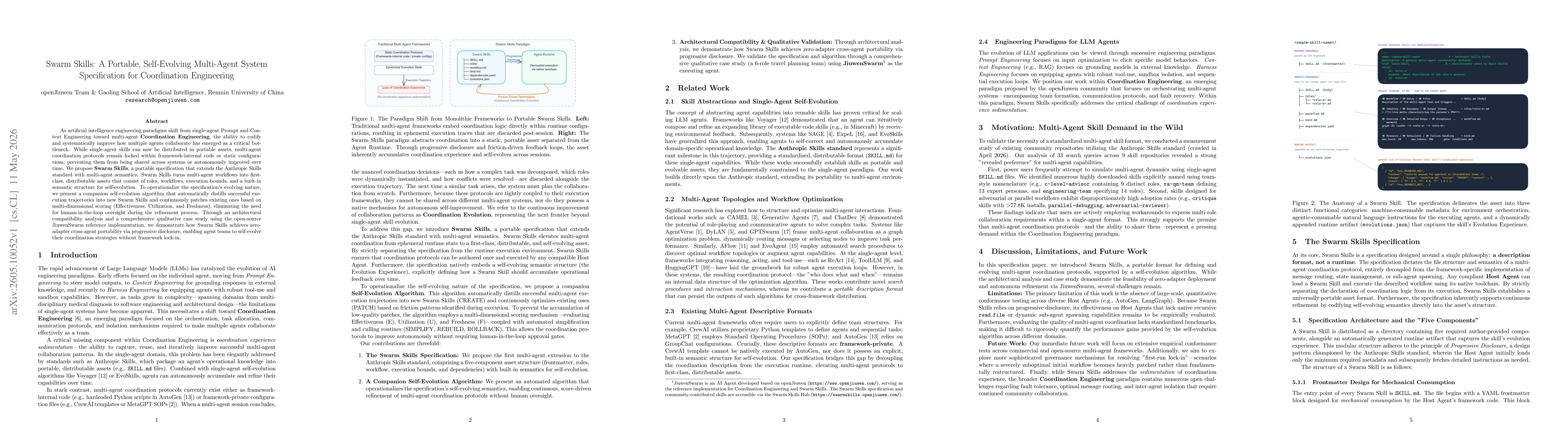 Thumbnail for Swarm Skills: A Portable, Self-Evolving Multi-Agent System Specification for Coordination Engineering