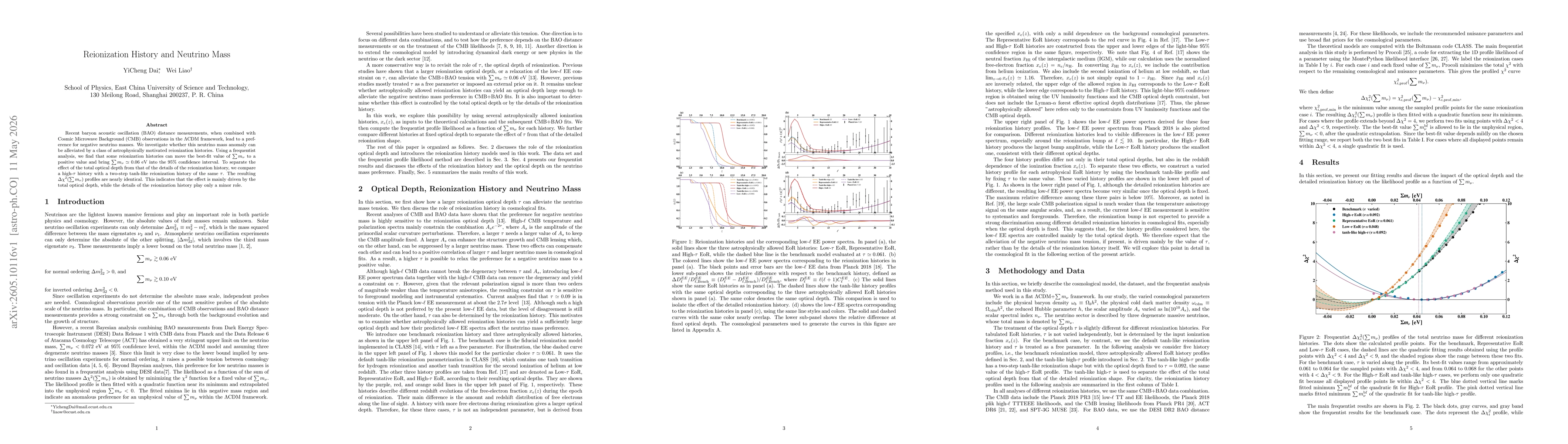 Thumbnail for Reionization History and Neutrino Mass