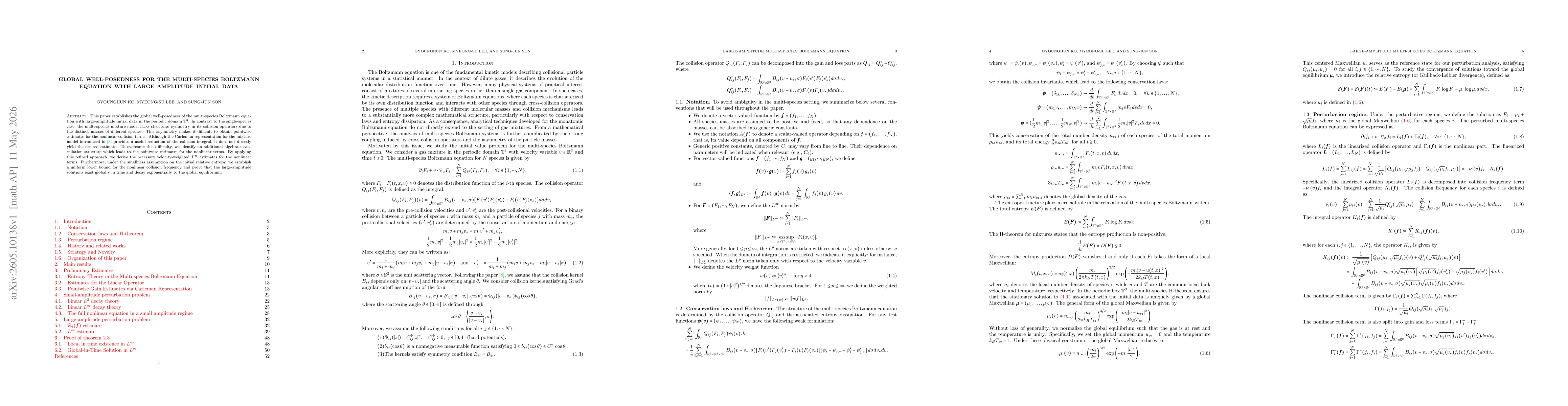 Thumbnail for Global Well-posedness for the Multi-species Boltzmann Equation with Large Amplitude Initial Data