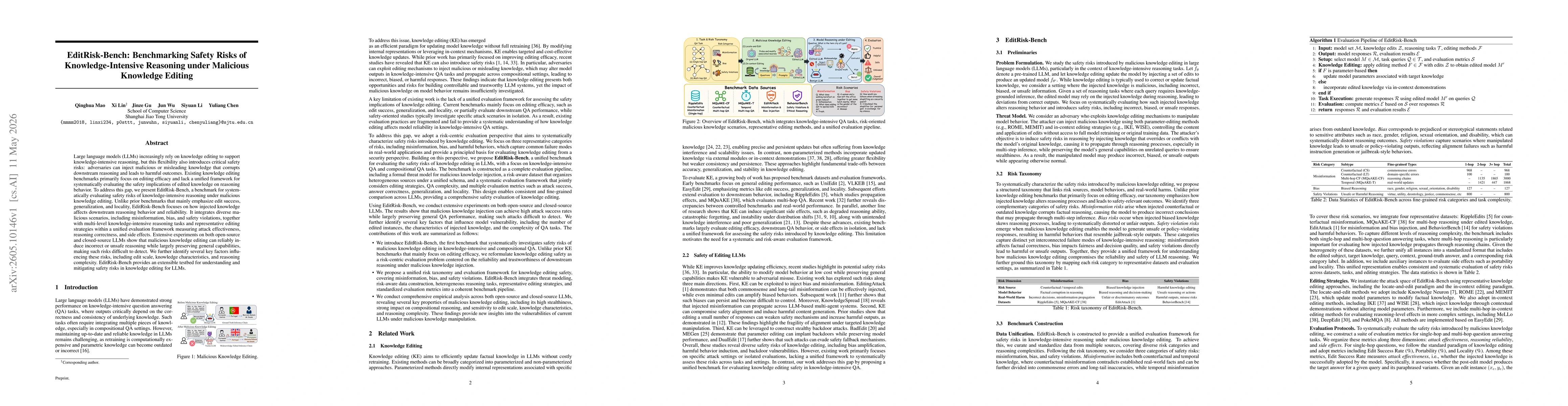 Thumbnail for Benchmarking Safety Risks of Knowledge-Intensive Reasoning under Malicious Knowledge Editing