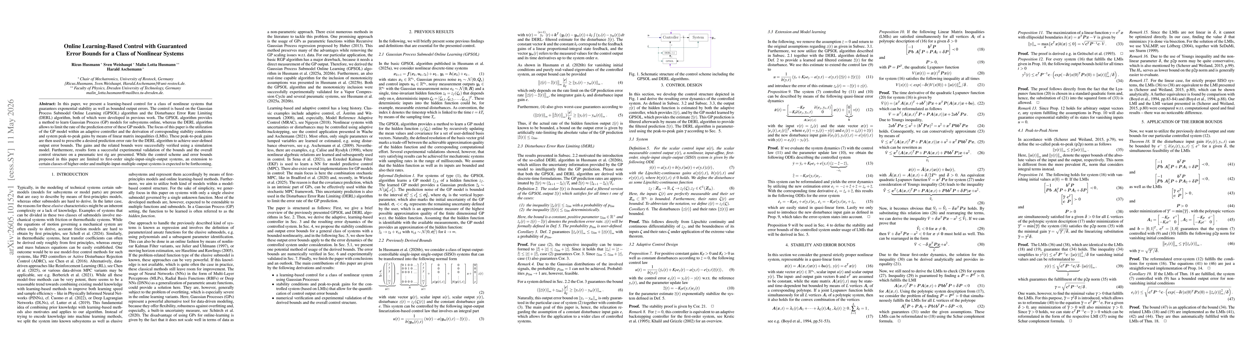 Thumbnail for Online Learning-Based Control with Guaranteed Error Bounds for a Class of Nonlinear Systems