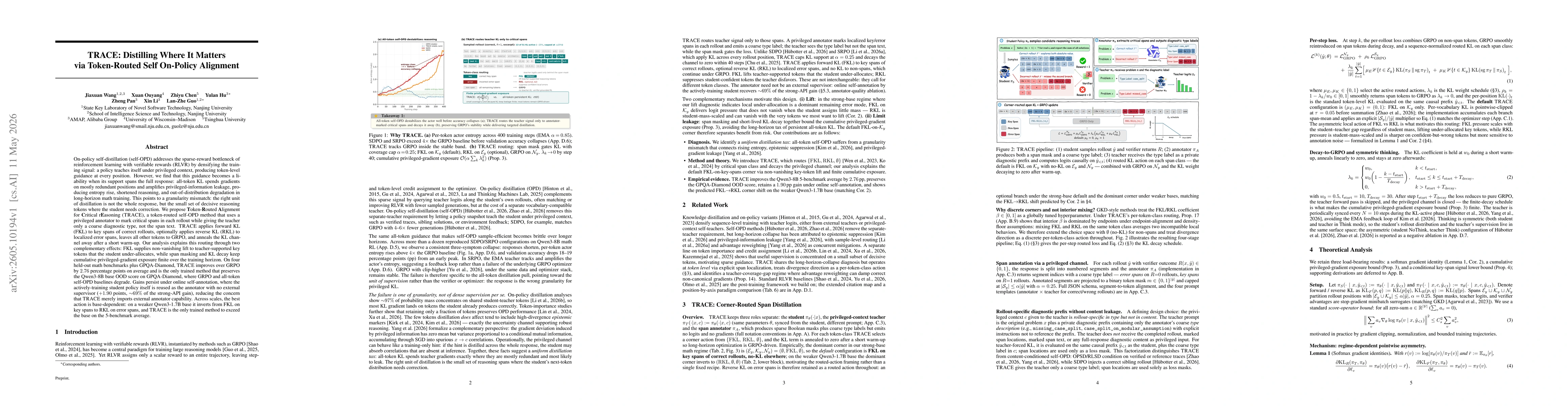 Thumbnail for TRACE: Distilling Where It Matters via Token-Routed Self On-Policy Alignment