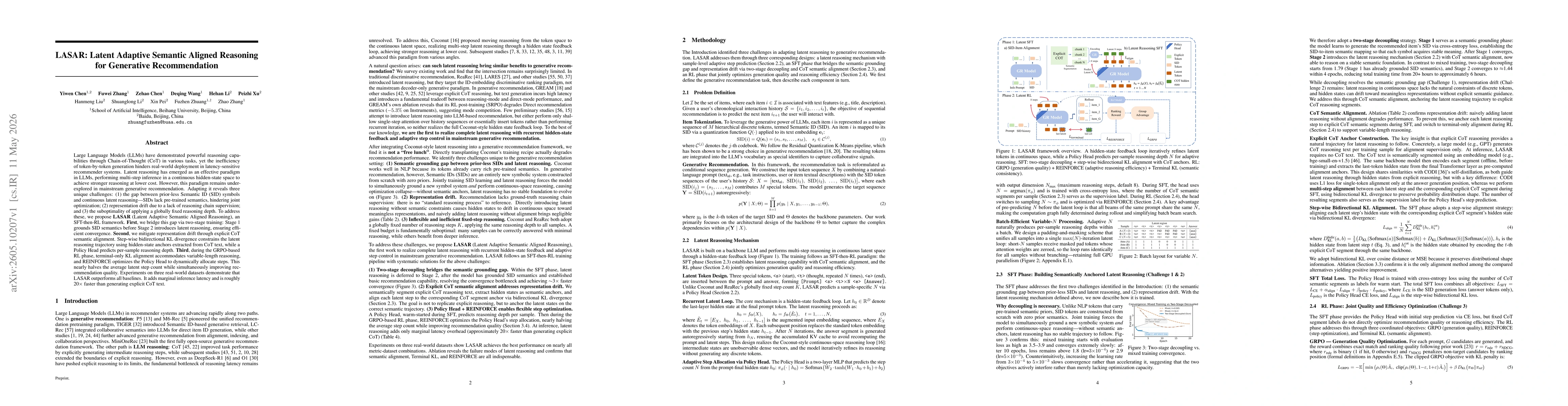 Thumbnail for LASAR: Latent Adaptive Semantic Aligned Reasoning for Generative Recommendation