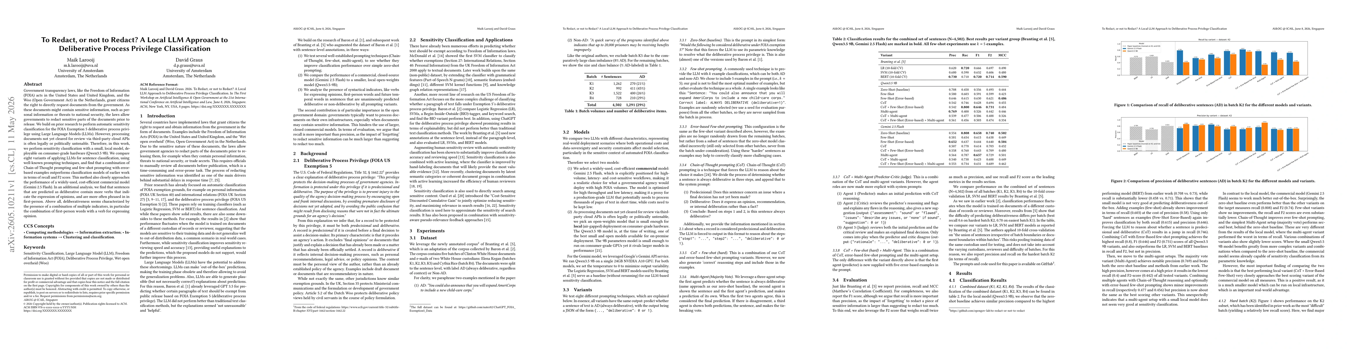 Thumbnail for To Redact, or not to Redact? A Local LLM Approach to Deliberative Process Privilege Classification