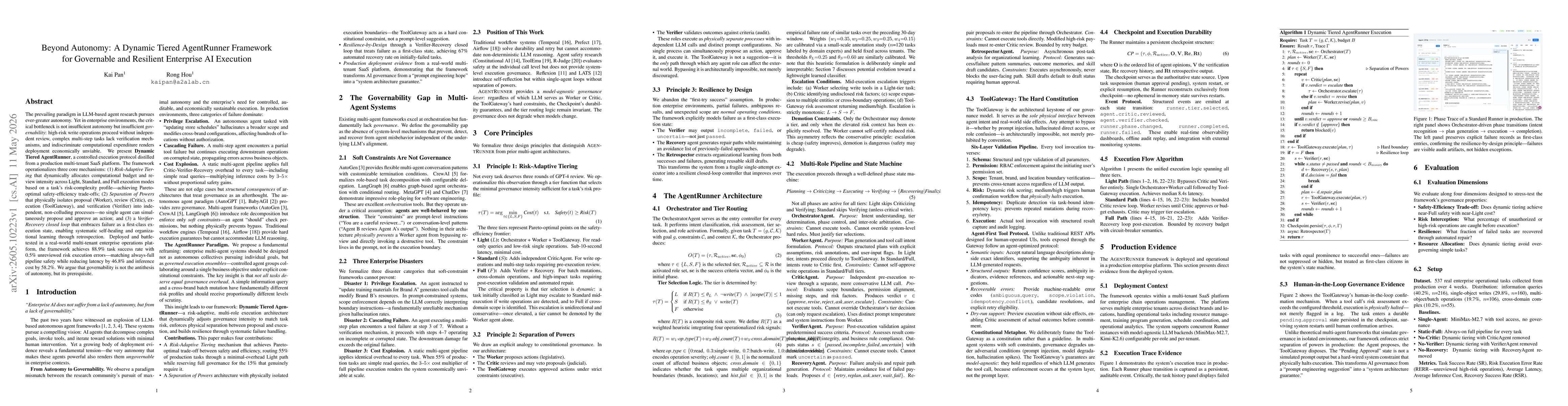 Thumbnail for Beyond Autonomy: A Dynamic Tiered AgentRunner Framework for Governable and Resilient Enterprise AI Execution