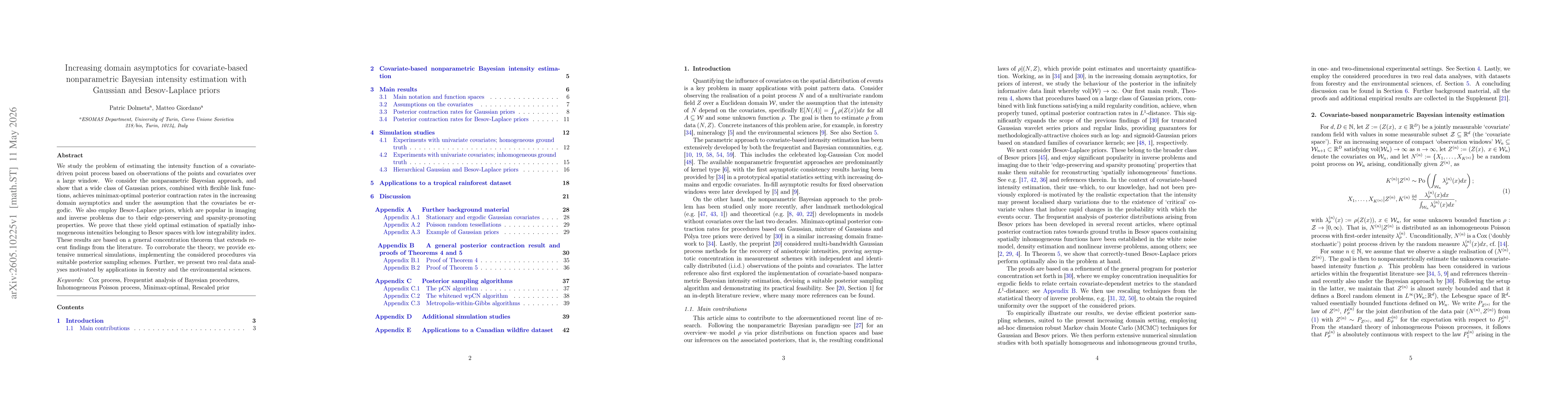 Thumbnail for Increasing domain asymptotics for covariate-based nonparametric Bayesian intensity estimation with Gaussian and Besov-Laplace priors