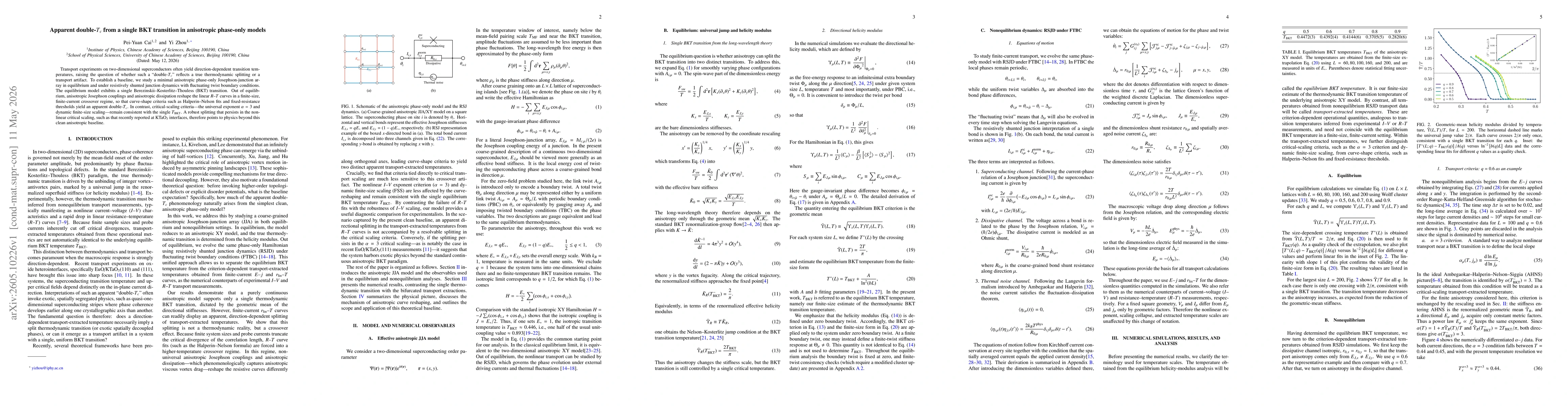 Thumbnail for Apparent double-$T_c$ from a single BKT transition in anisotropic phase-only models