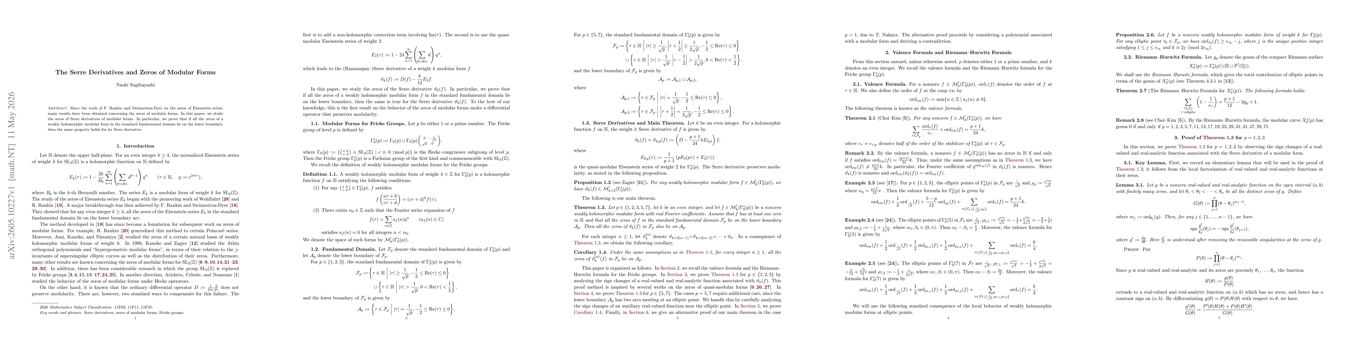 Thumbnail for The Serre Derivatives and Zeros of Modular Forms