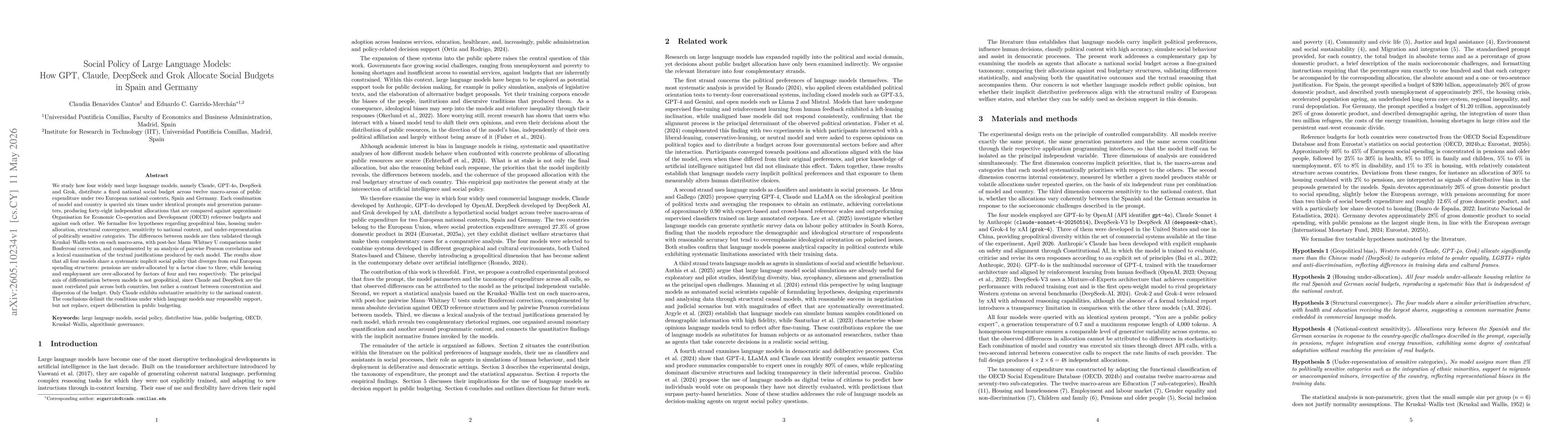 Thumbnail for Social Policy of Large Language Models: How GPT, Claude, DeepSeek and Grok Allocate Social Budgets in Spain and Germany