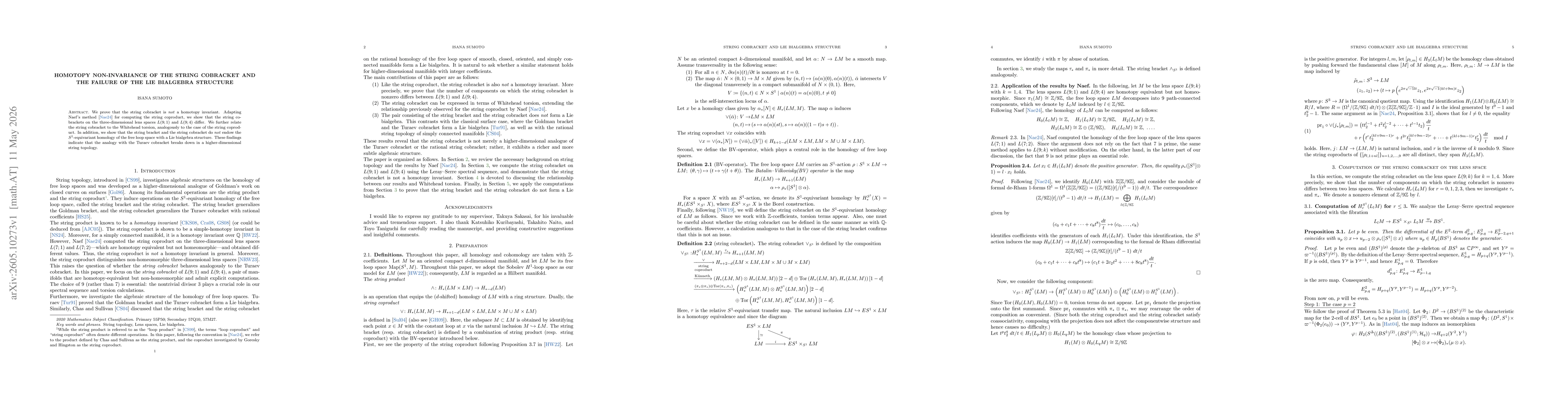 Thumbnail for Homotopy Non-Invariance of the String Cobracket and the Failure of the Lie Bialgebra Structure