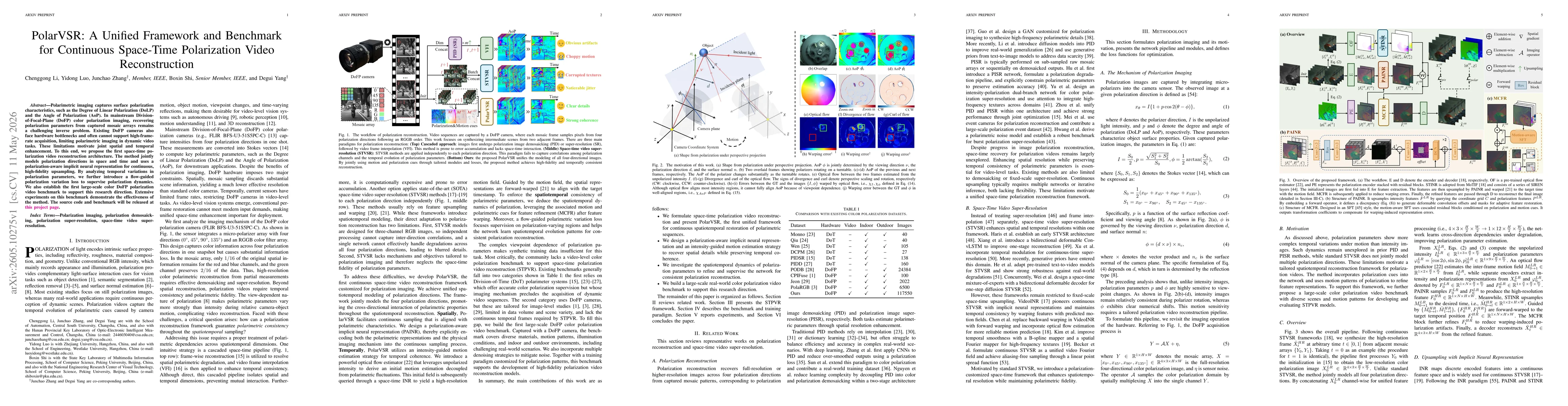 Thumbnail for PolarVSR: A Unified Framework and Benchmark for Continuous Space-Time Polarization Video Reconstruction
