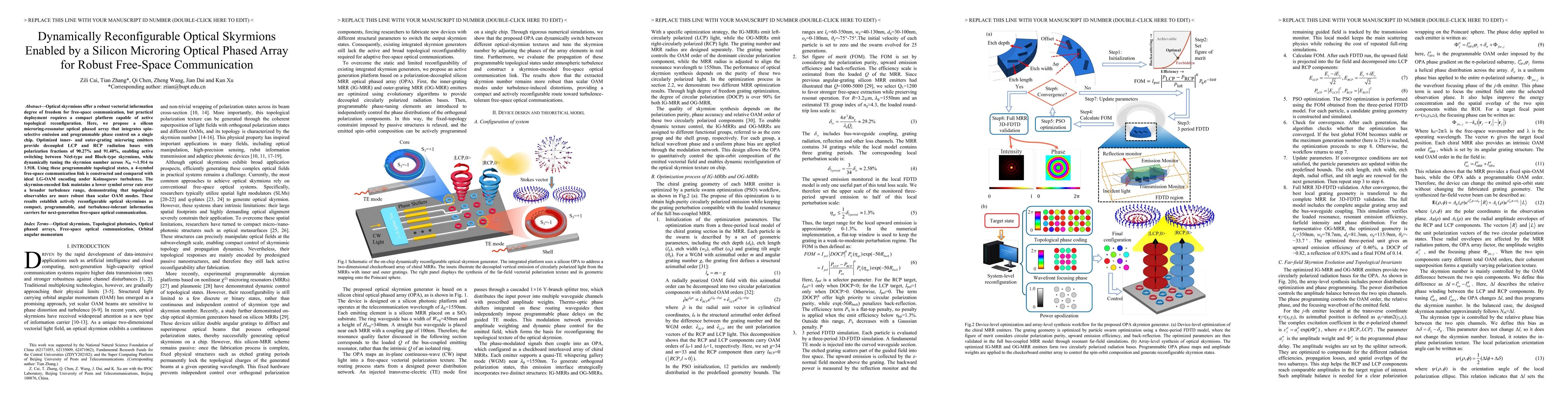 Thumbnail for Dynamically Reconfigurable Optical Skyrmions Enabled by a Silicon Microring Optical Phased Array for Robust Free-Space Communication