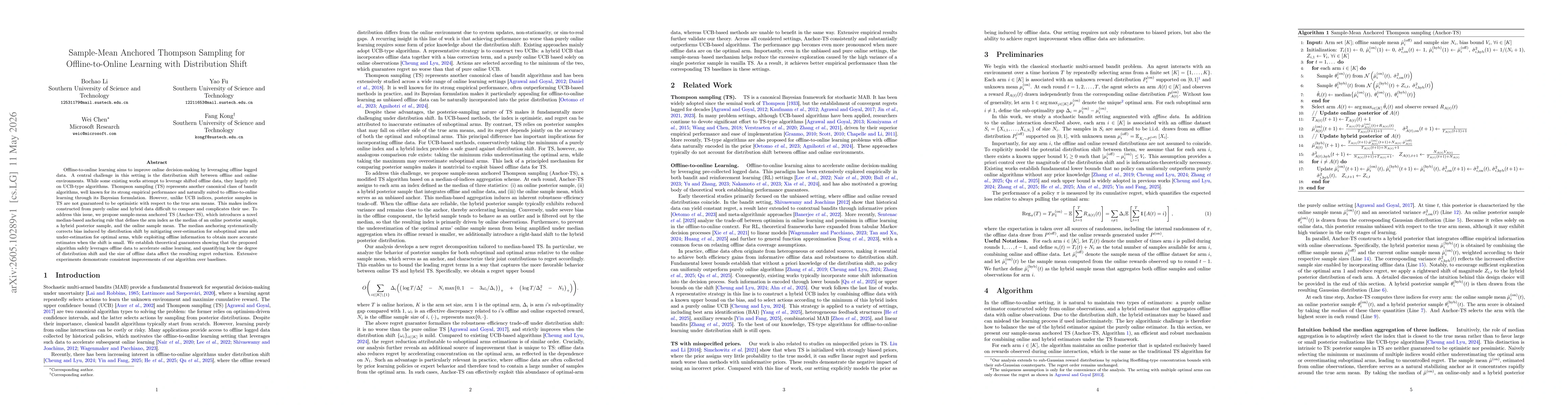 Thumbnail for Sample-Mean Anchored Thompson Sampling for Offline-to-Online Learning with Distribution Shift