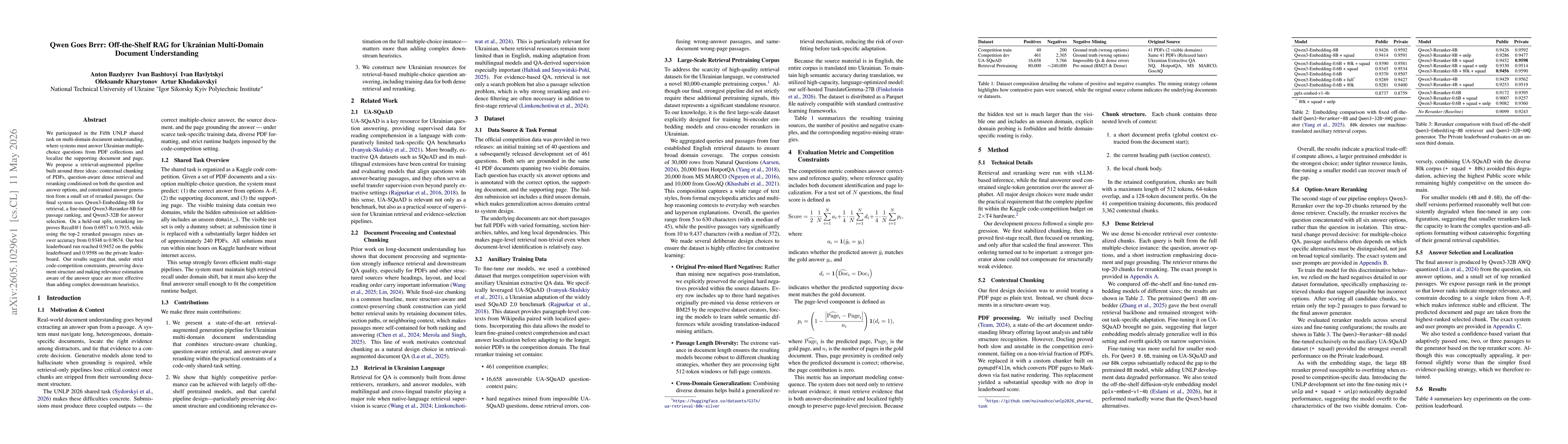 Thumbnail for Qwen Goes Brrr: Off-the-Shelf RAG for Ukrainian Multi-Domain Document Understanding