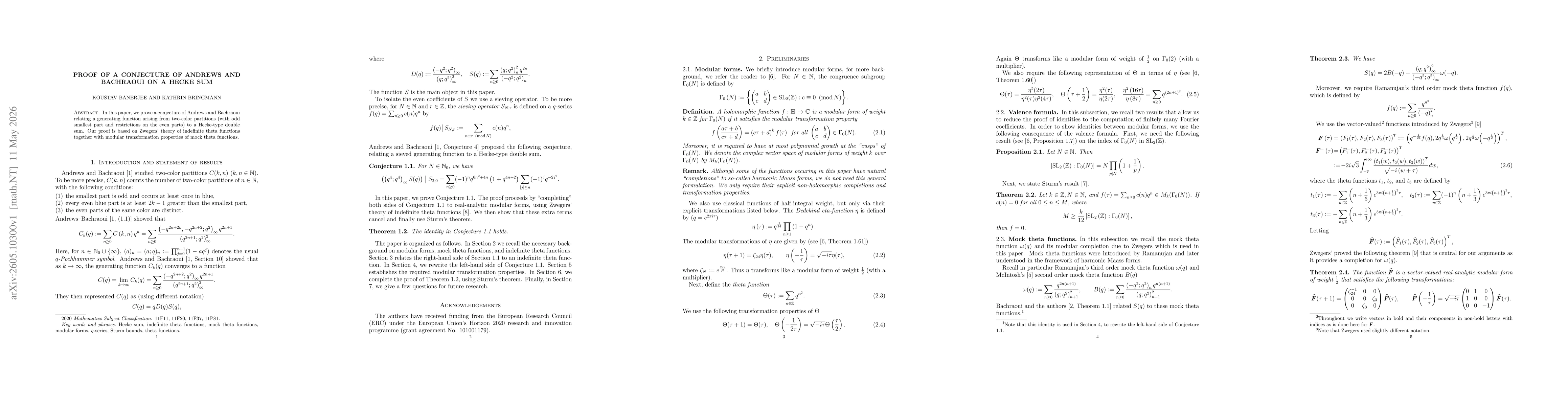 Thumbnail for Proof of a conjecture of Andrews and Bachraoui on a Hecke sum