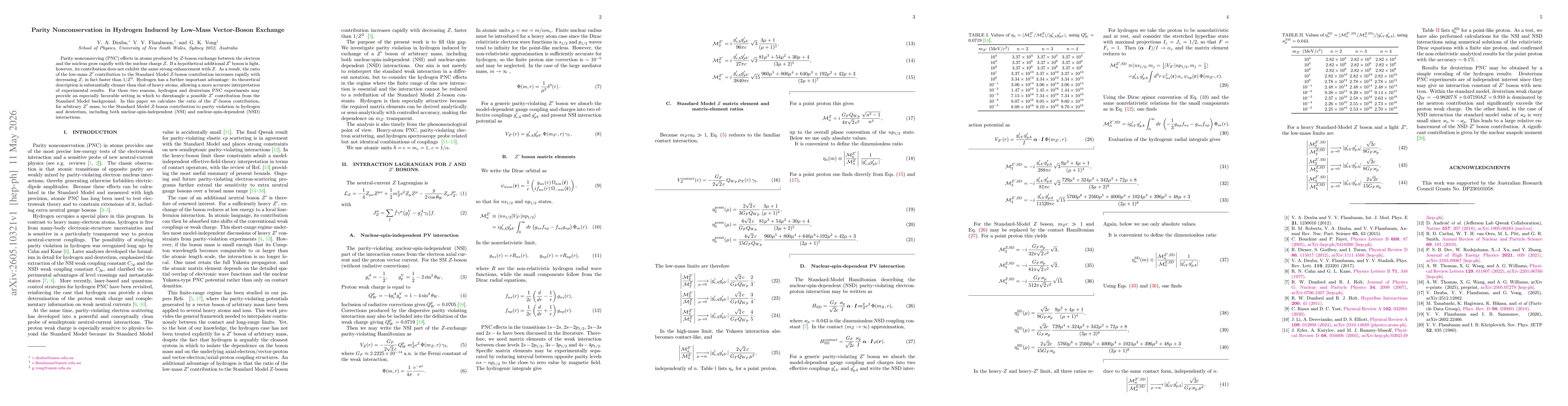 Thumbnail for Parity Nonconservation in Hydrogen Induced by Low-Mass Vector-Boson Exchange