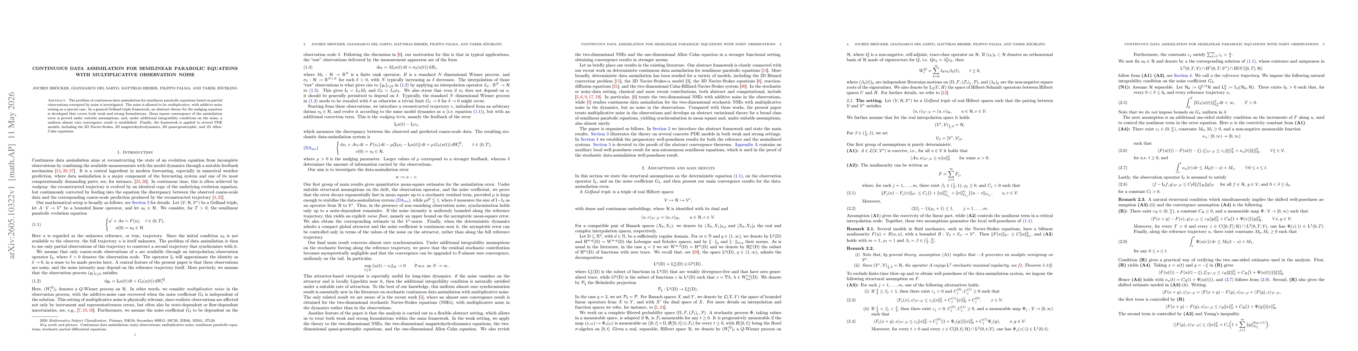 Thumbnail for Continuous Data Assimilation for Semilinear Parabolic Equations with Multiplicative Observation Noise