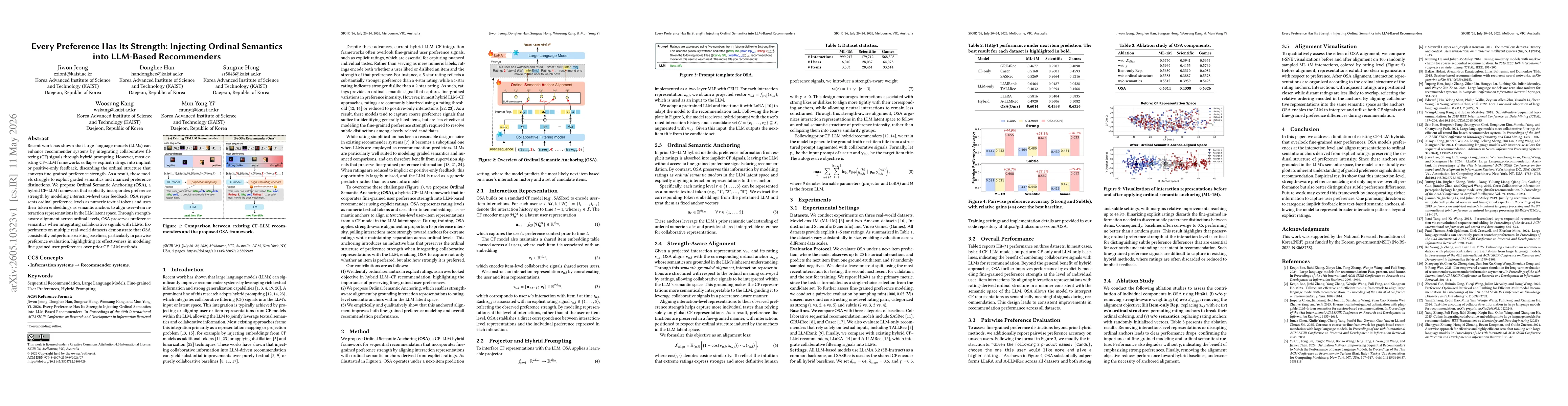 Thumbnail for Every Preference Has Its Strength: Injecting Ordinal Semantics into LLM-Based Recommenders