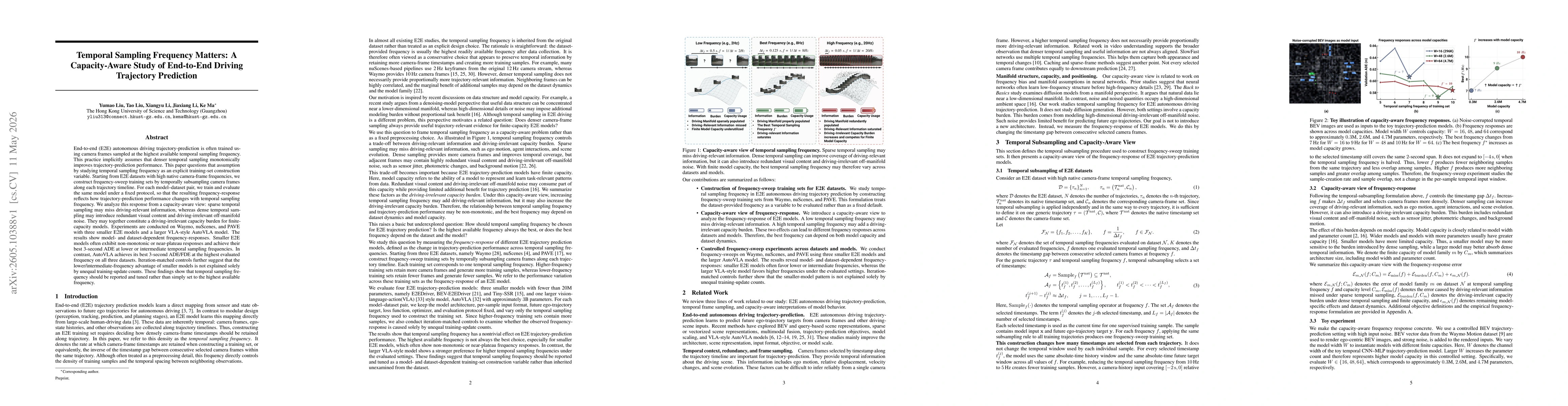 Thumbnail for Temporal Sampling Frequency Matters: A Capacity-Aware Study of End-to-End Driving Trajectory Prediction