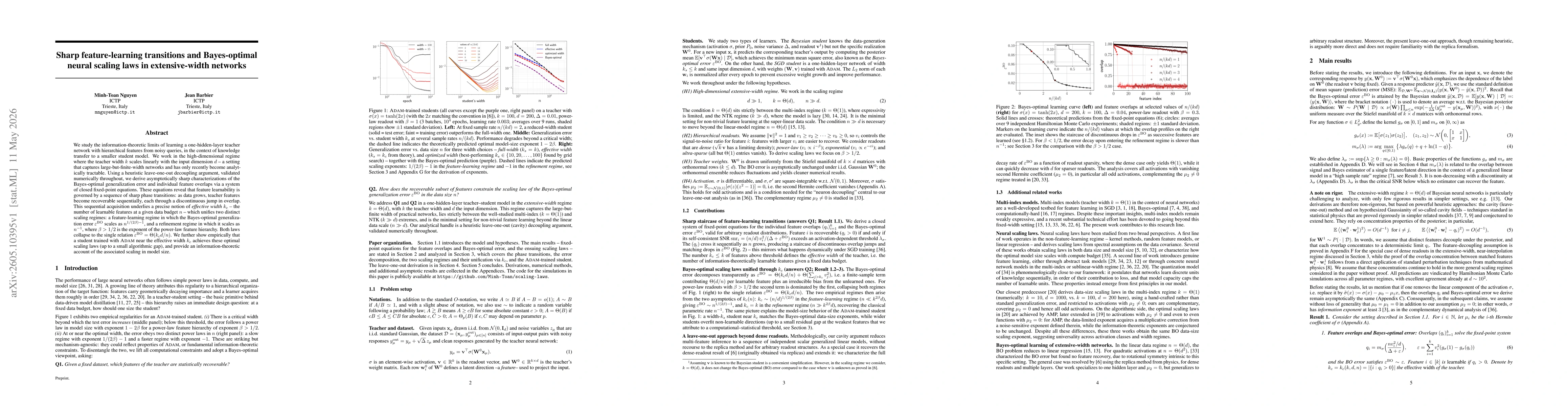 Thumbnail for Sharp feature-learning transitions and Bayes-optimal neural scaling laws in extensive-width networks