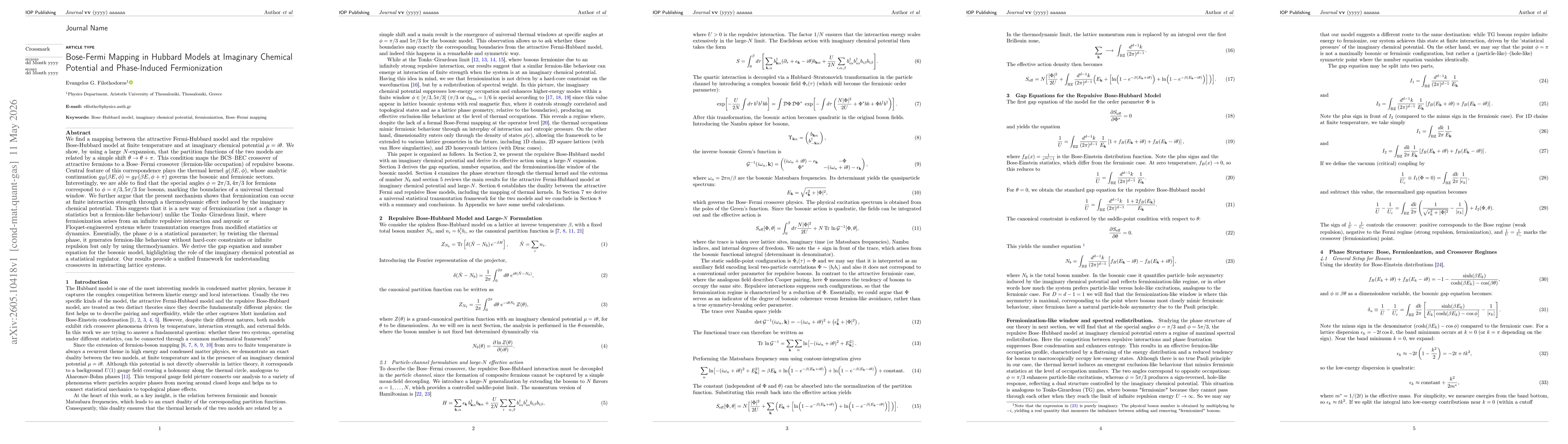 Thumbnail for Bose-Fermi Mapping in Hubbard Models at Imaginary Chemical Potential and Phase-Induced Fermionization