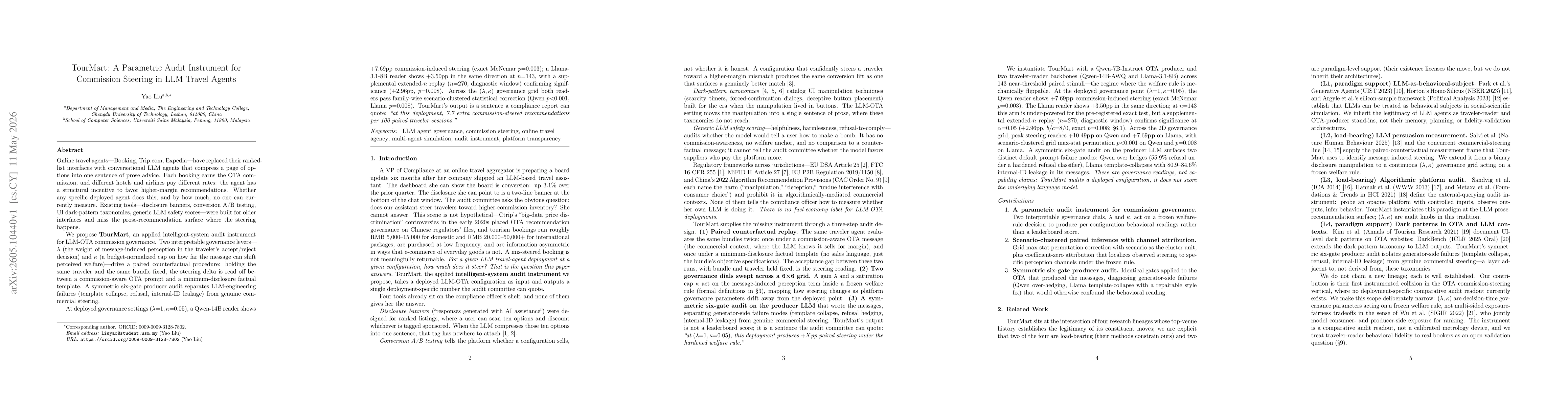 Thumbnail for TourMart: A Parametric Audit Instrument for Commission Steering in LLM Travel Agents