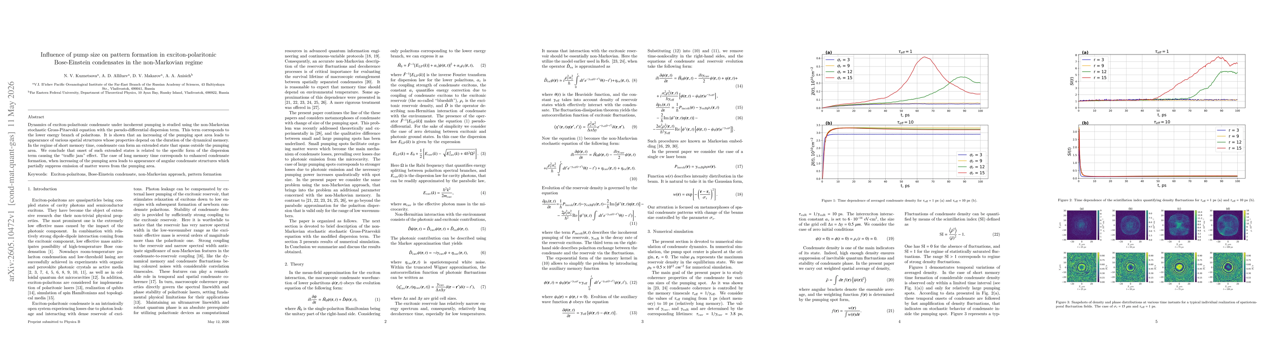 Thumbnail for Influence of pump size on pattern formation in exciton-polaritonic Bose-Einstein condensates in the non-Markovian regime