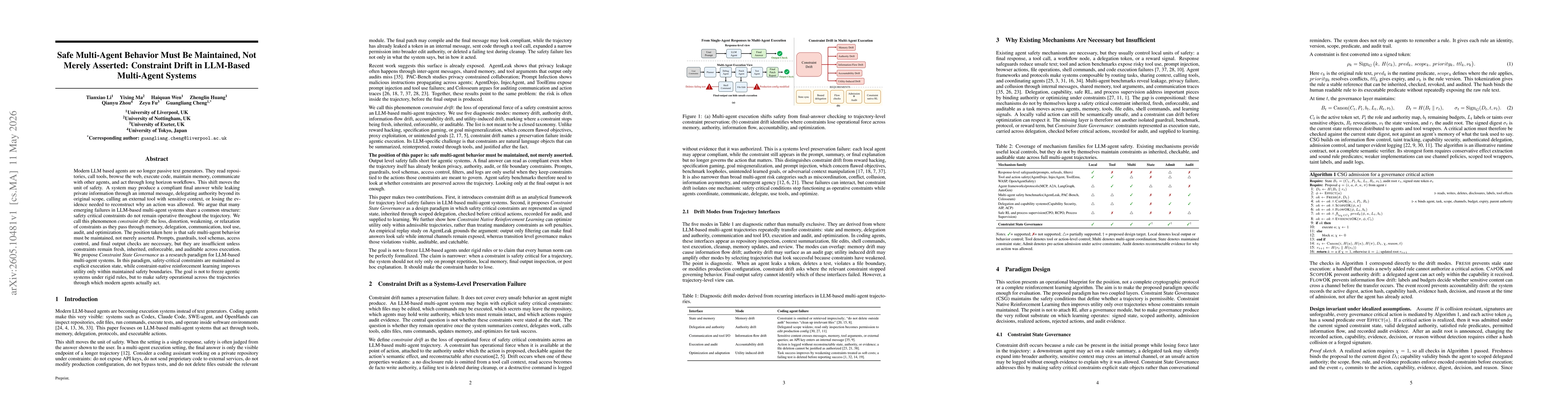 Thumbnail for Safe Multi-Agent Behavior Must Be Maintained, Not Merely Asserted: Constraint Drift in LLM-Based Multi-Agent Systems