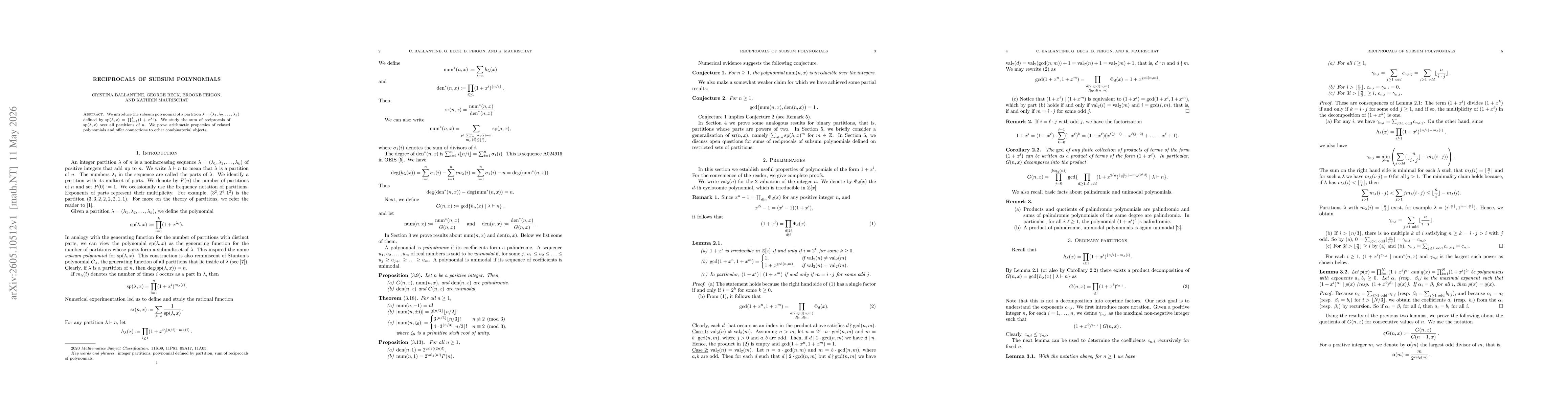 Thumbnail for Reciprocals of Subsum Polynomials