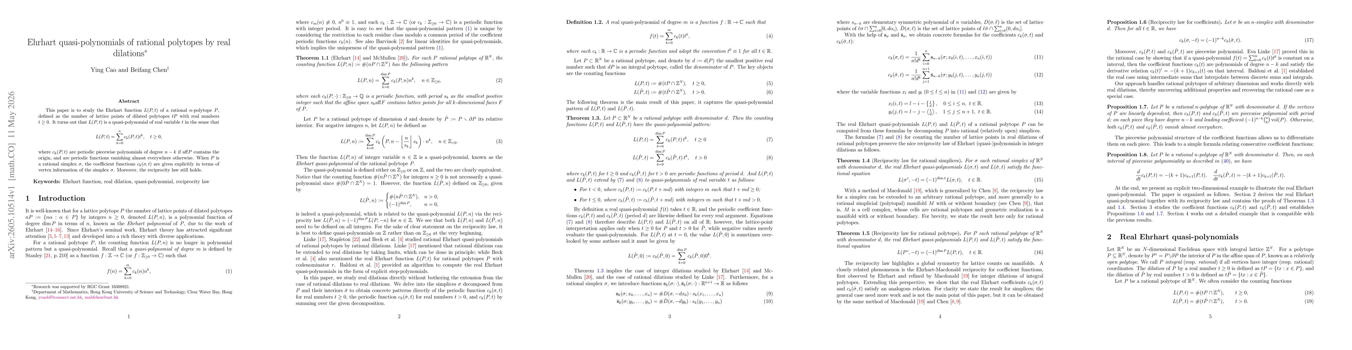 Thumbnail for Ehrhart quasi-polynomials of rational polytopes by real dilations