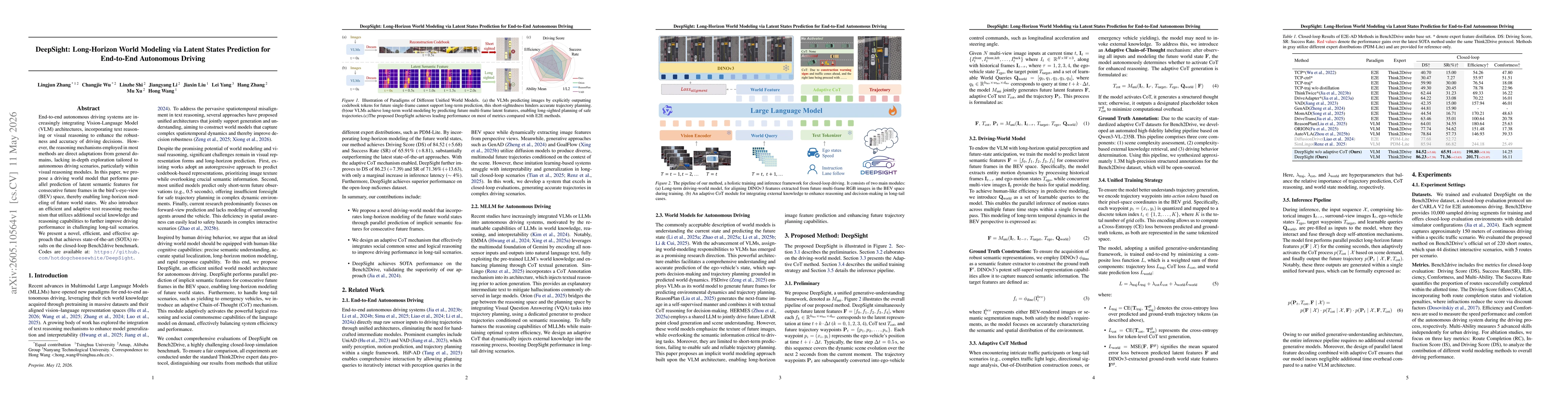 Thumbnail for DeepSight: Long-Horizon World Modeling via Latent States Prediction for End-to-End Autonomous Driving
