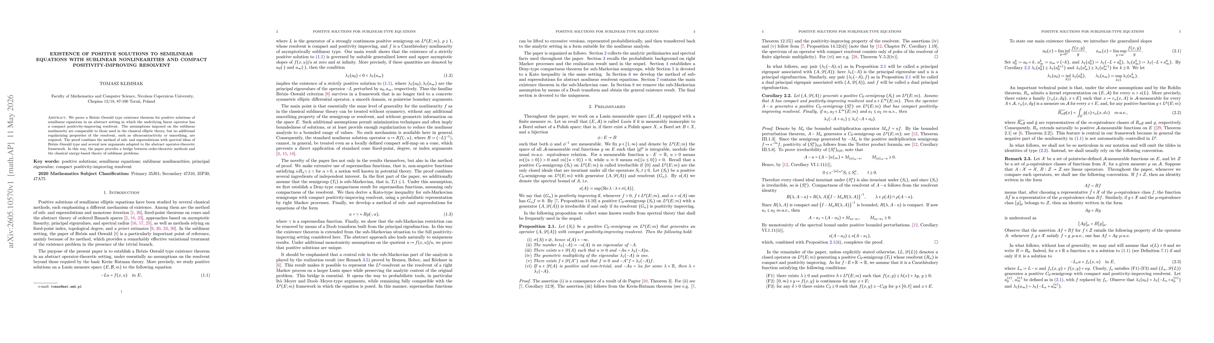 Thumbnail for Existence of Positive Solutions to Semilinear Equations with Sublinear Nonlinearities and Compact Positivity-Improving Resolvent