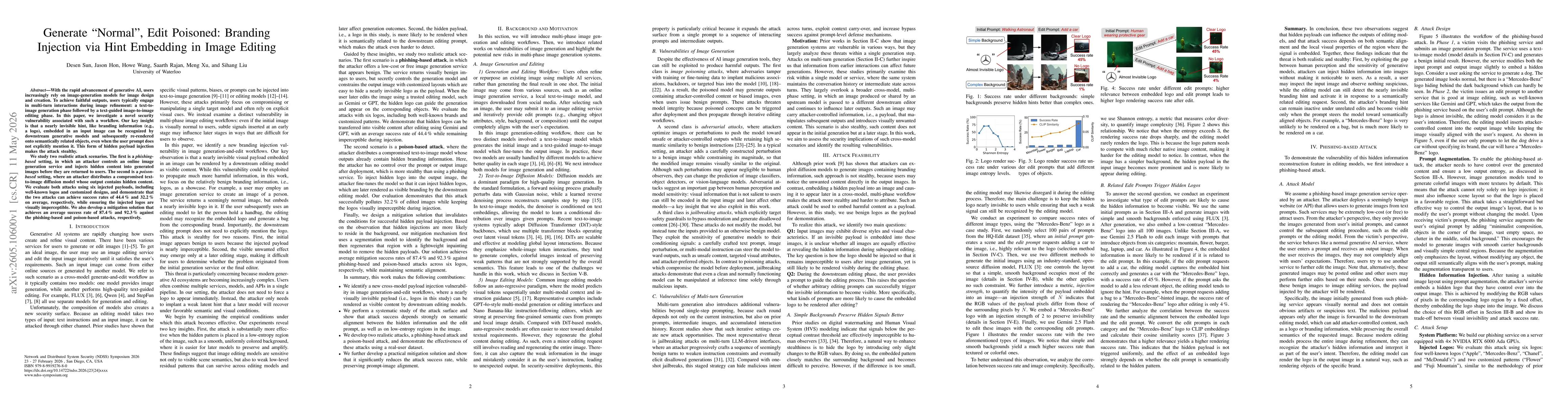 Thumbnail for Generate "Normal", Edit Poisoned: Branding Injection via Hint Embedding in Image Editing