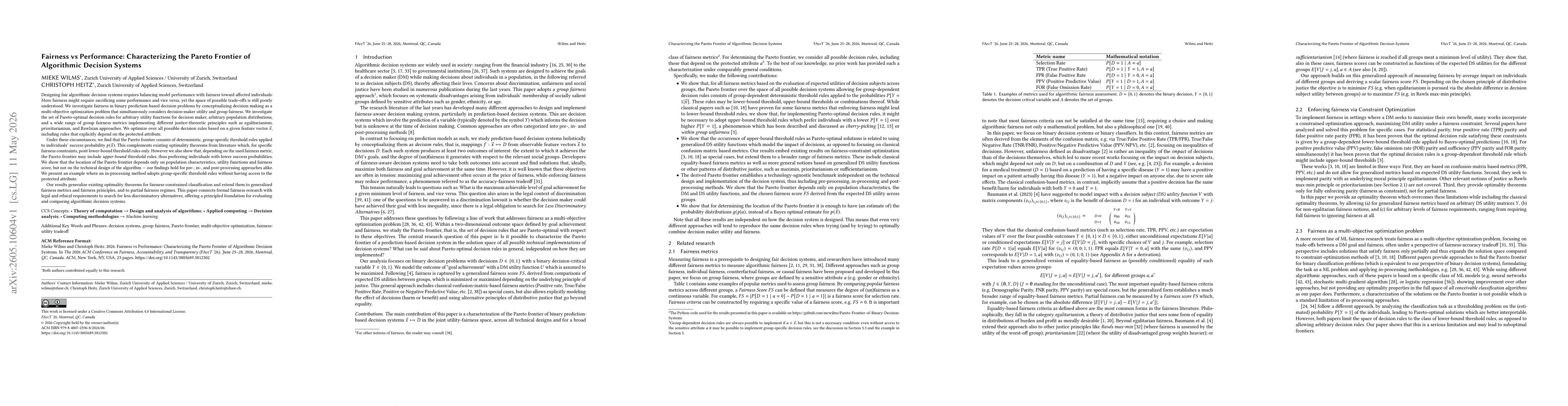 Thumbnail for Fairness vs Performance: Characterizing the Pareto Frontier of Algorithmic Decision Systems