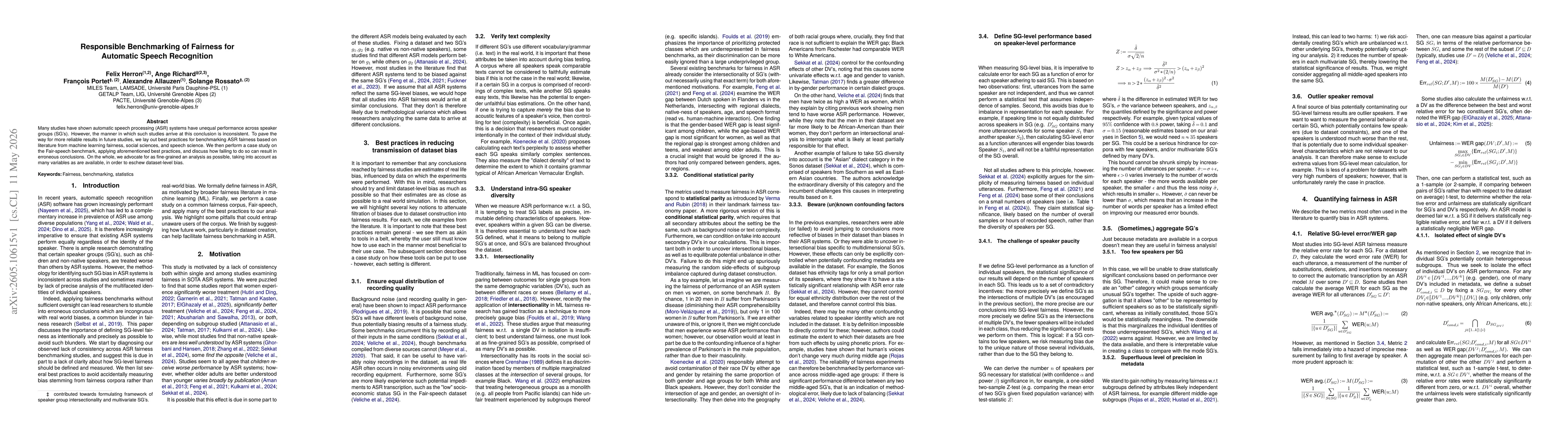 Thumbnail for Responsible Benchmarking of Fairness for Automatic Speech Recognition