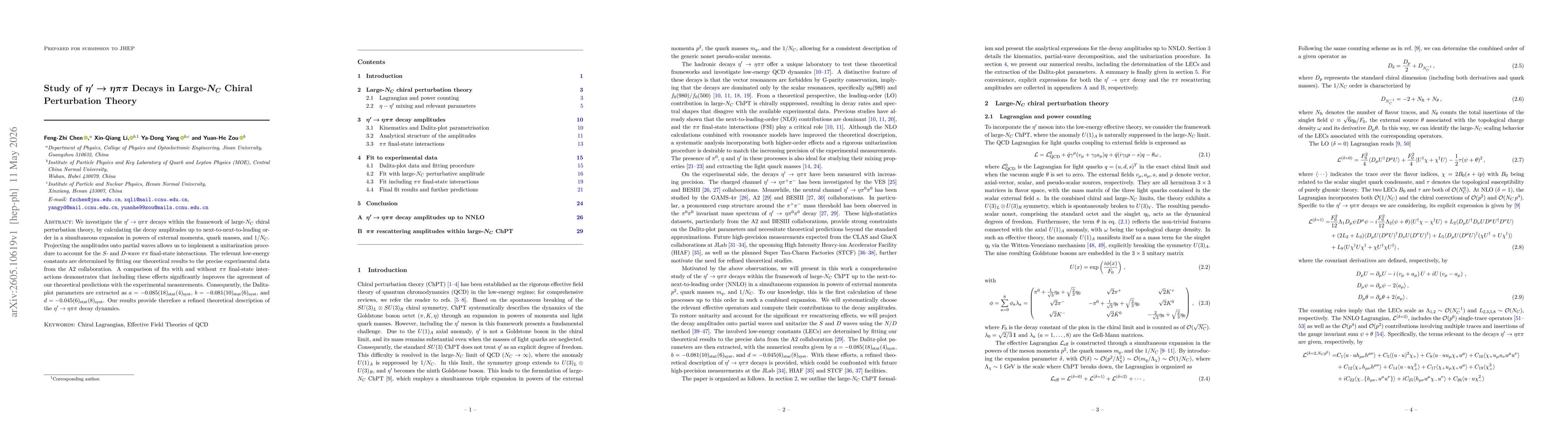 Thumbnail for Study of $η^\prime \to ηππ$ Decays in Large-$N_C$ Chiral Perturbation Theory