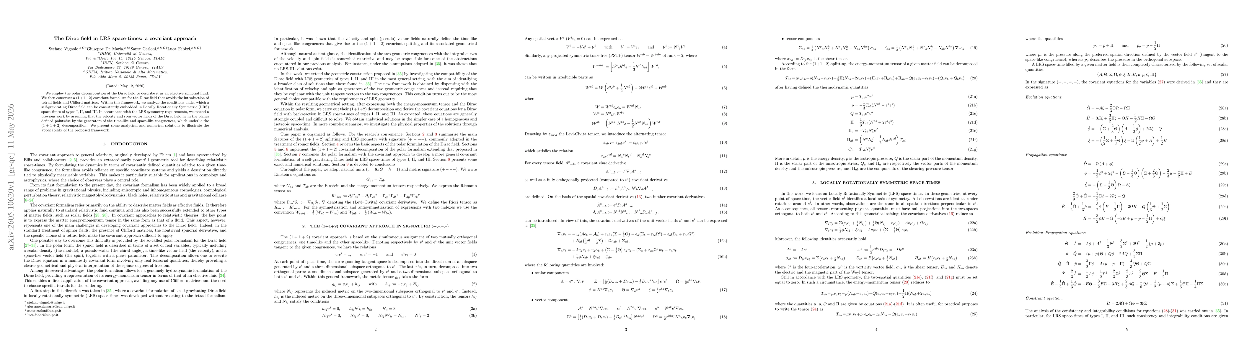 Thumbnail for The Dirac field in LRS space-times: a covariant approach