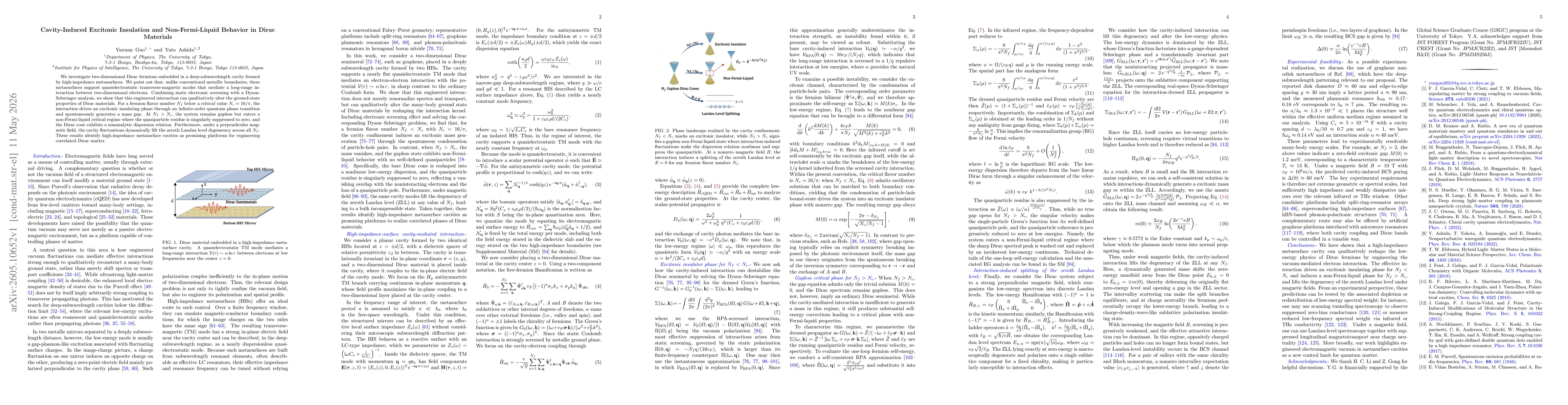 Thumbnail for Cavity-Induced Excitonic Insulation and Non-Fermi-Liquid Behavior in Dirac Materials