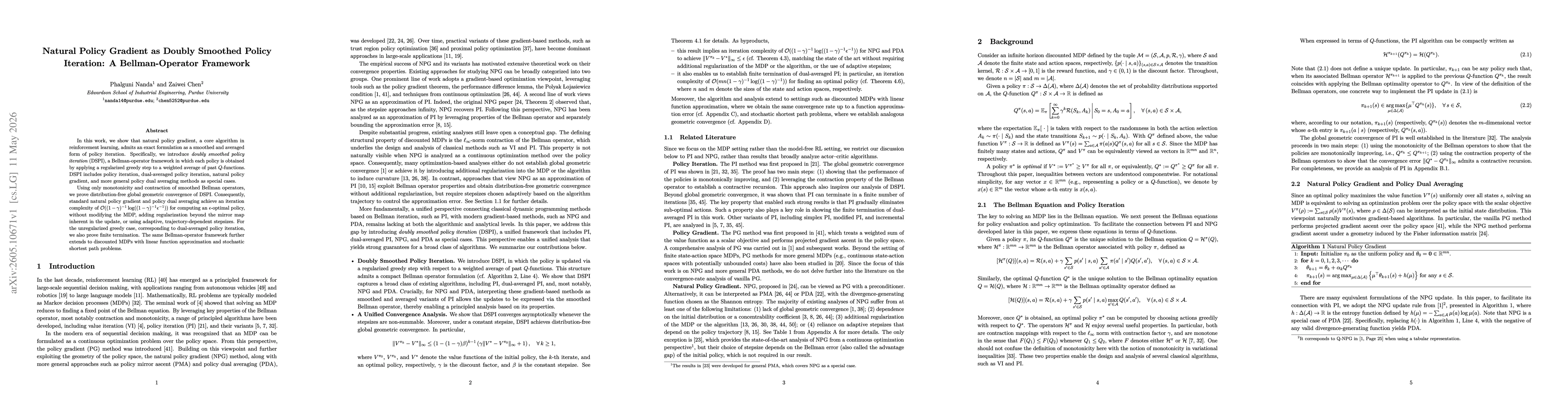 Thumbnail for Natural Policy Gradient as Doubly Smoothed Policy Iteration: A Bellman-Operator Framework