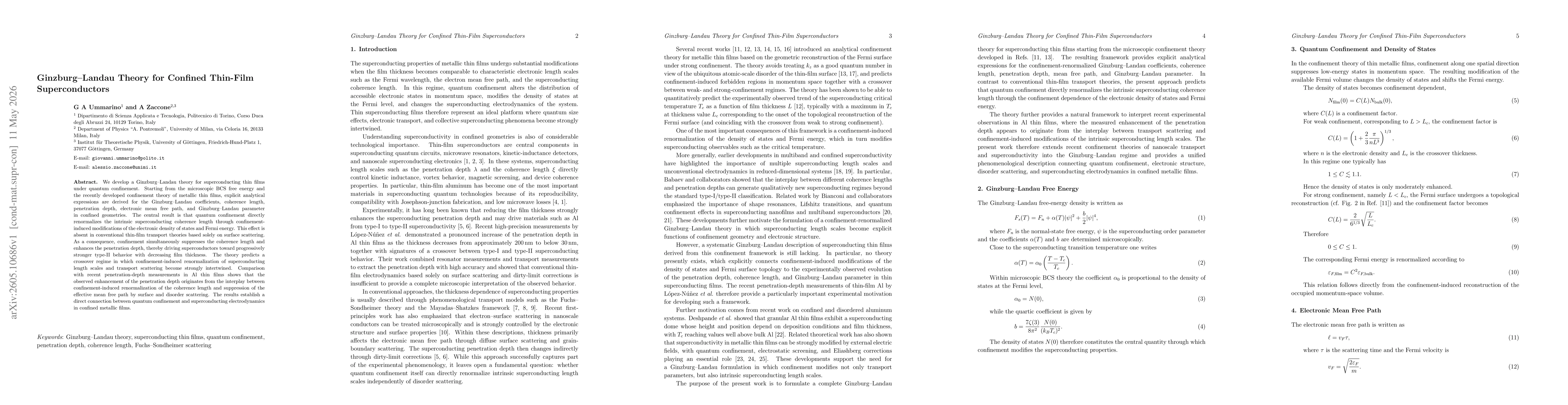 Thumbnail for Ginzburg-Landau Theory for Confined Thin-Film Superconductors