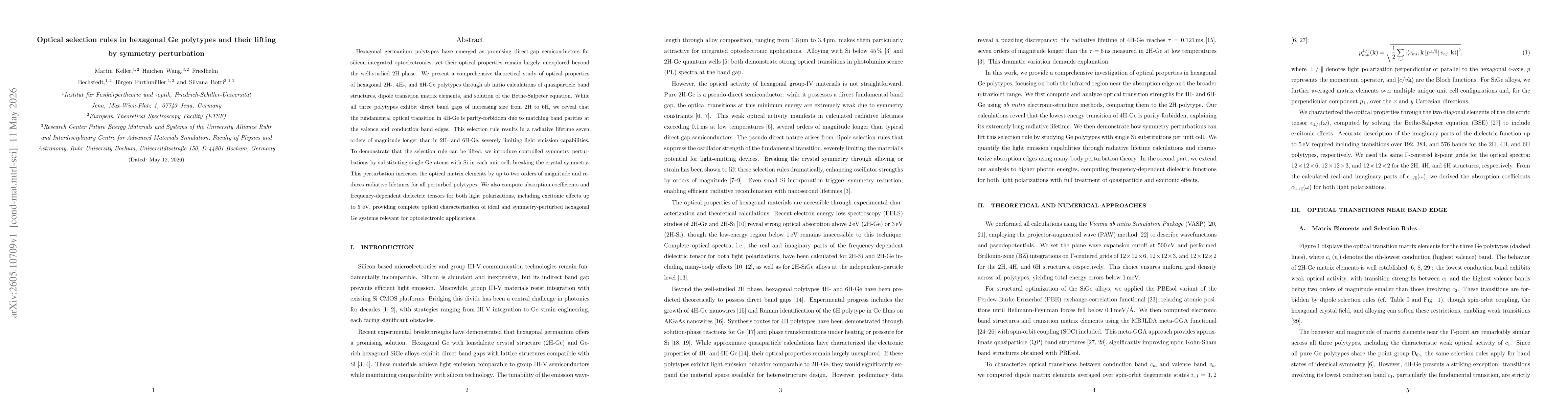 Thumbnail for Optical selection rules in hexagonal Ge polytypes and their lifting by symmetry perturbation