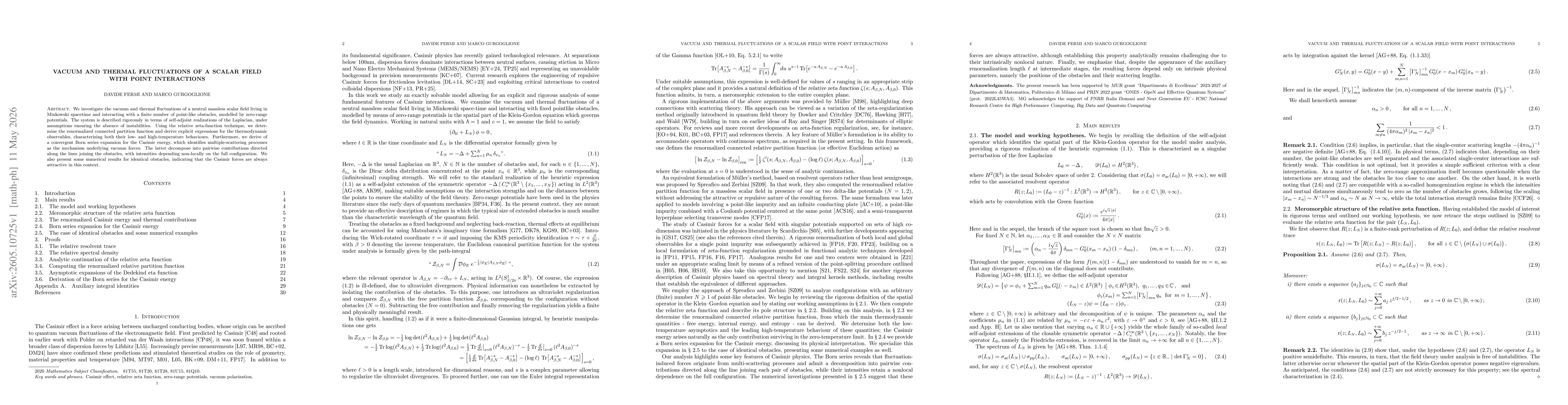 Thumbnail for Vacuum and thermal fluctuations of a scalar field with point interactions