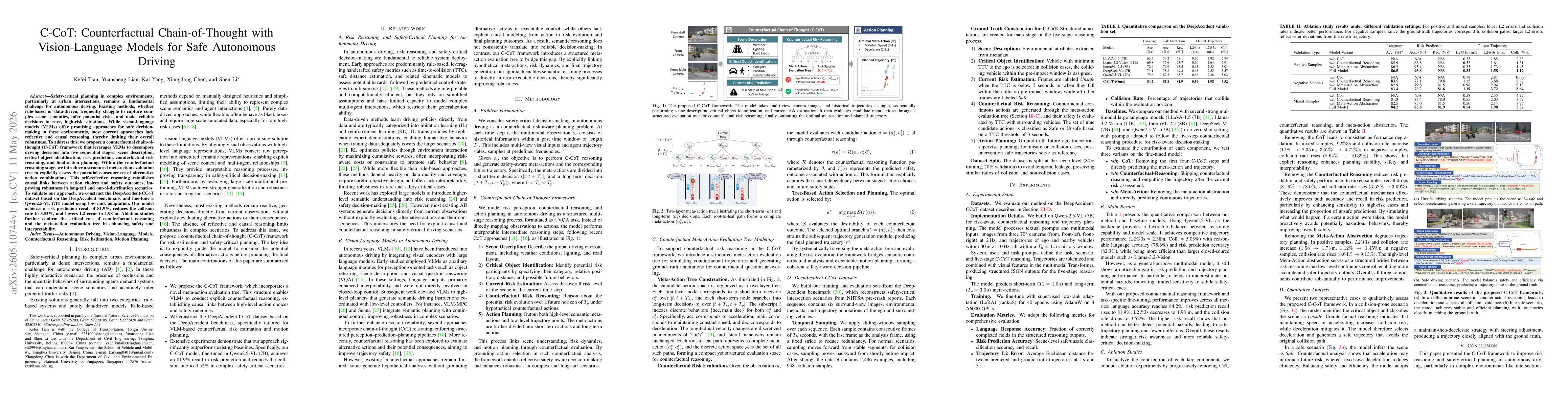 Thumbnail for C-CoT: Counterfactual Chain-of-Thought with Vision-Language Models for Safe Autonomous Driving