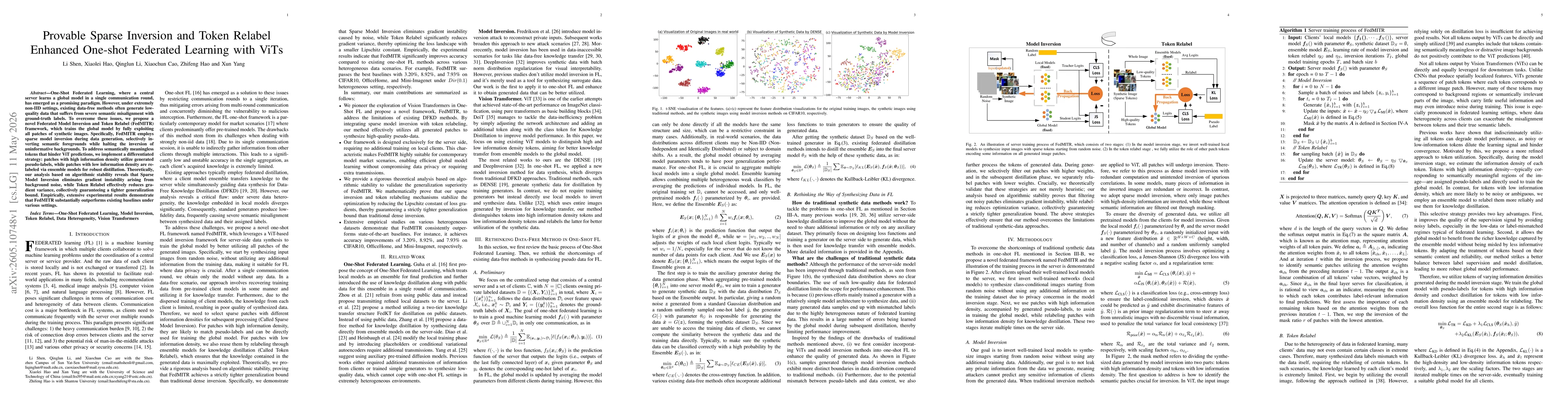 Thumbnail for Provable Sparse Inversion and Token Relabel Enhanced One-shot Federated Learning with ViTs