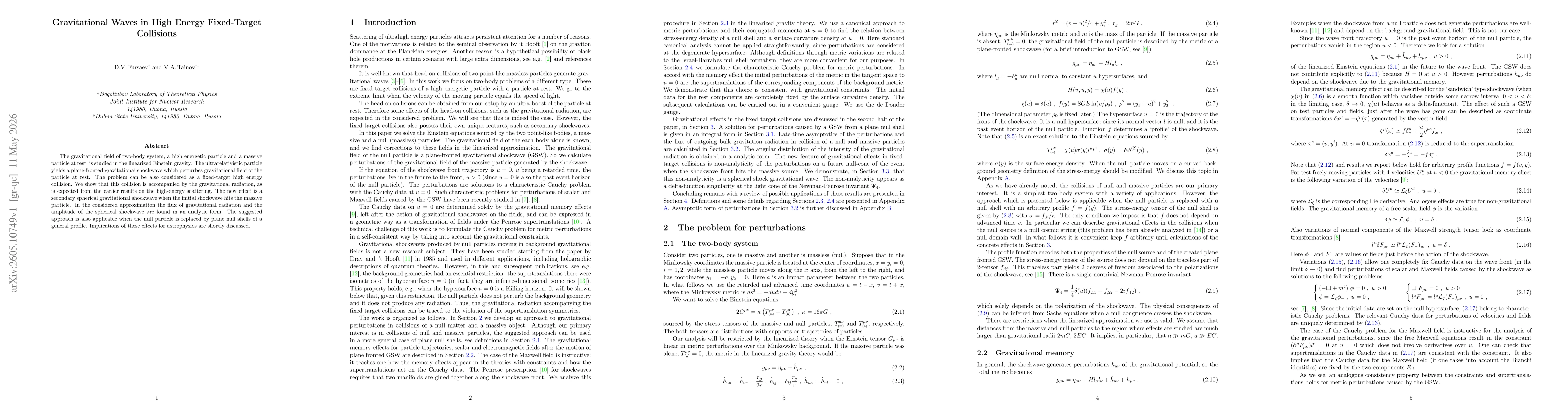 Thumbnail for Gravitational Waves in High Energy Fixed-Target Collisions