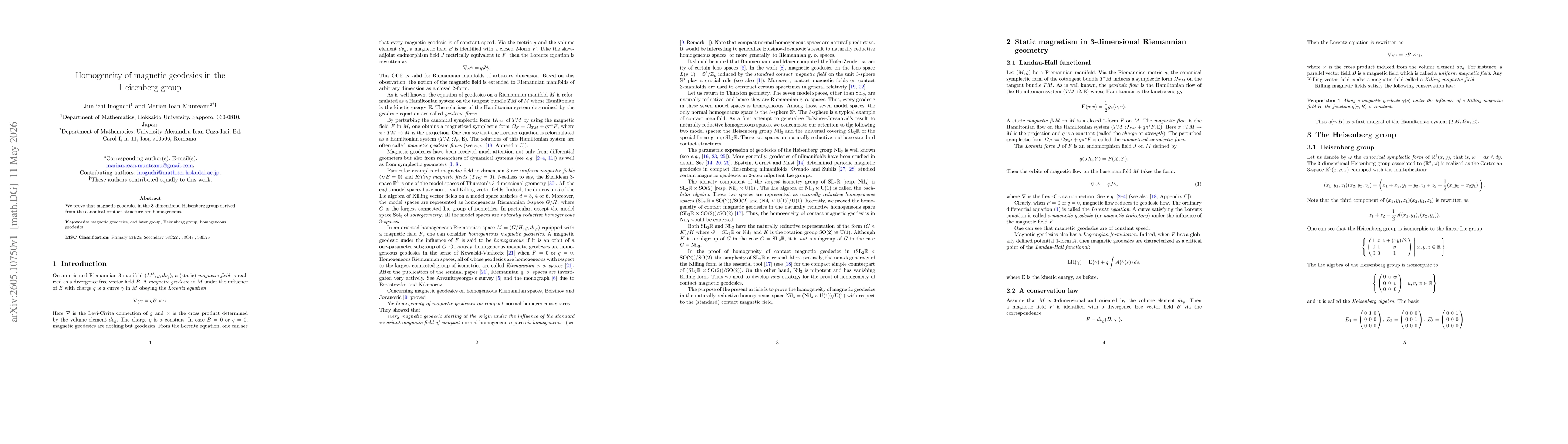 Thumbnail for Homogeneity of magnetic geodesics in the Heisenberg group