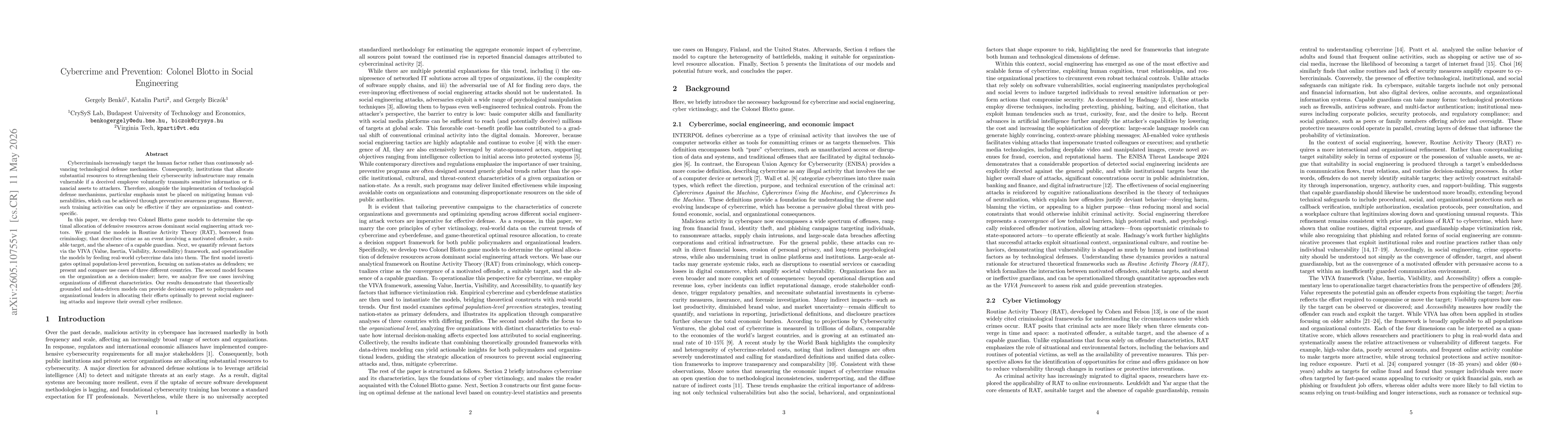 Thumbnail for Cybercrime and Prevention: Colonel Blotto in Social Engineering